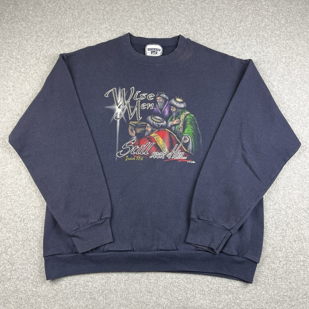 Vintage Wise Men‎ Still Seek Him Sweatshirt Mens Large Jesus Blue Crewneck 90s